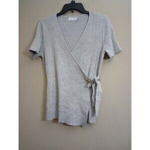 Vogue Club Short Sleeve Ribbed V Neck Shirt Faux Wrap Size Petite XL